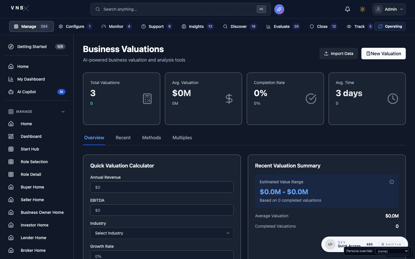 Valuation dashboard